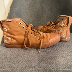 BANGS High Top Canvas Sneakers Brown Embroidered Sun & Mountain